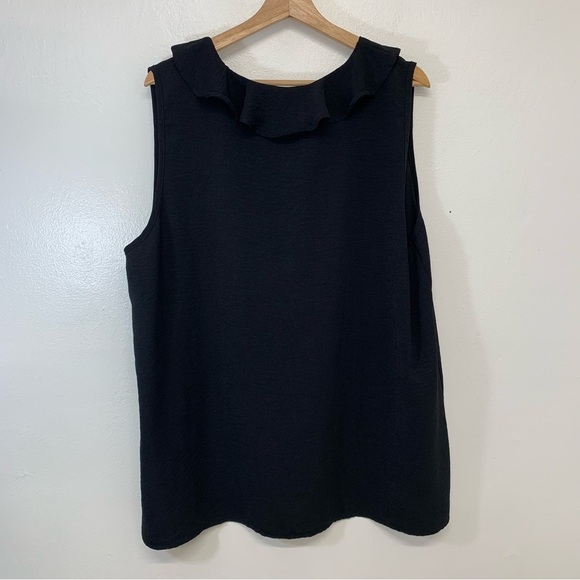 FLS Apparel Womans Black Top 3X Ruffle V Neckline Sleeveless Classic Basic - Picture 4 of 9